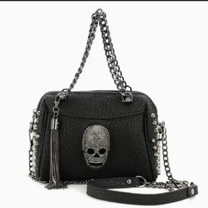 Black Skull crossbody Boston Embellished Chain Bag